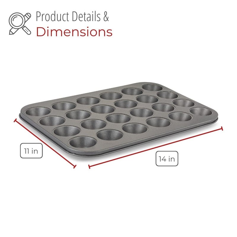 husMait Premium Quality Mini-Muffin Pan, Baking Sheet, and Cooling Rack. For Baking Mini Cupcakes, Muffins, Bite Size Tarts, Cookies. Non-Stick, Dishwasher Safe, Oven Safe (Muffin Pan) - Image 2